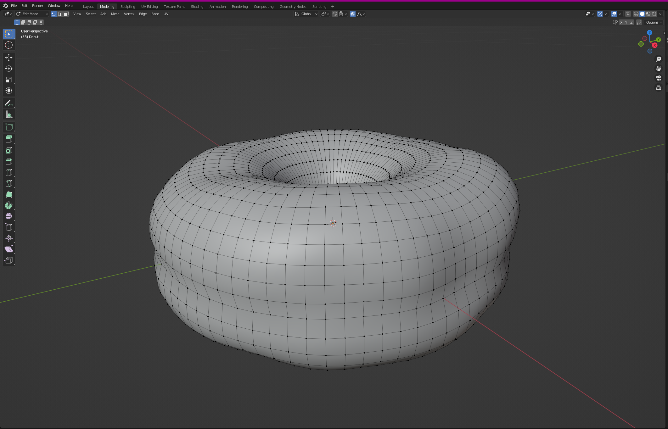 Een donut in de modelling tool van Blender